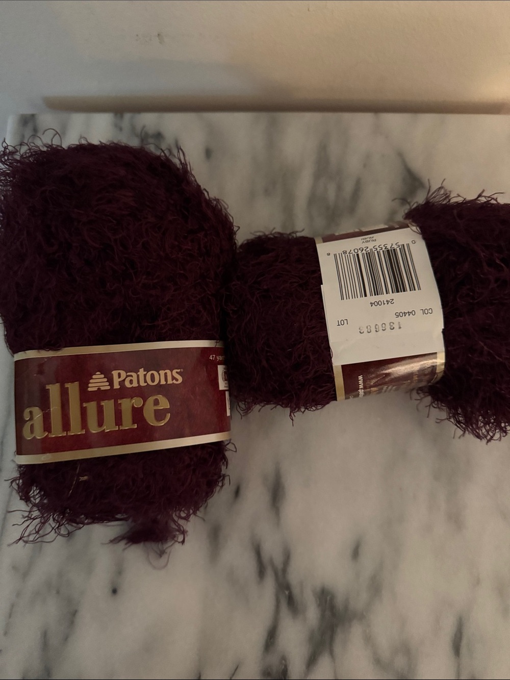 Patons Allure Eyelash Yarn - Deep Burgundy -lot of 2- NWT